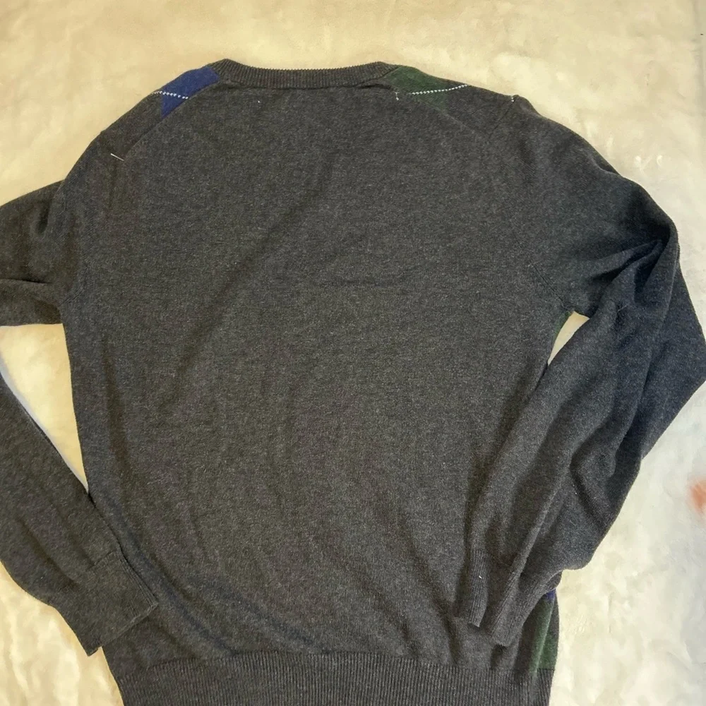 Fossil Argyle V Neck Sweater Mens Blue Green Preppy Classic Knit Top